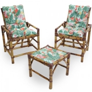 Kit Cadeiras de Bambu 2 Lugares com Almofadas Impermeáveis Aruba