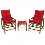 Kit Cadeiras de Bambu 2 Lugares com Almofadas Vermelha