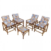 Kit Cadeiras de Bambu 4 Lugares com Almofadas Orquídea Azul