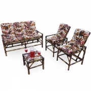 Kit Sofá e Cadeiras de Bambu 5L com Almofadas Folhagem Outono