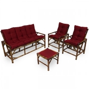 Kit Sofá e Cadeiras de Bambu 5L com Almofadas Marsala