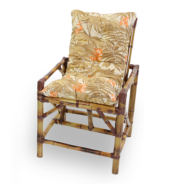 1 Cadeira de Bambu e Vime com Almofada Folhagem Claro
