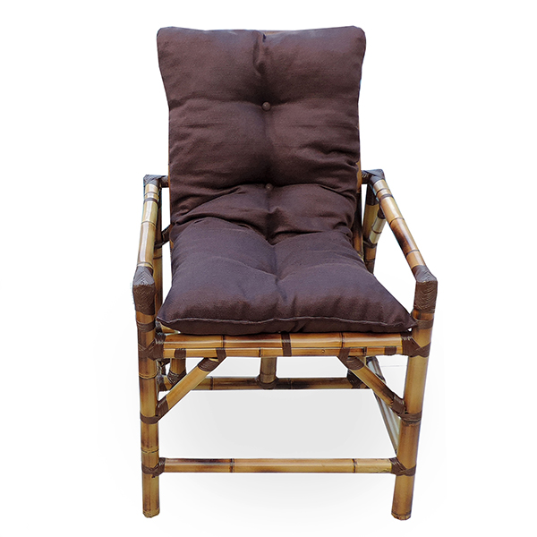 1 Cadeira de Bambu e Vime com Almofada Marrom