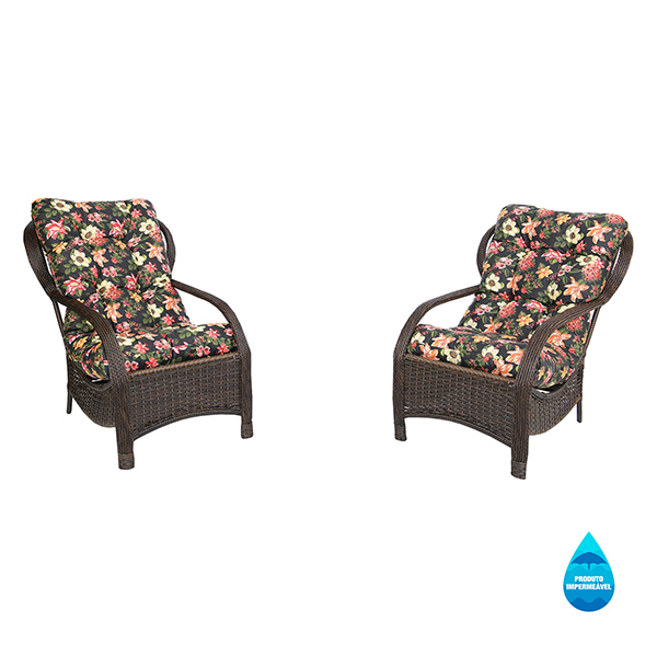 2 Cadeiras de Fibra com Almofadas Impermeáveis Havana