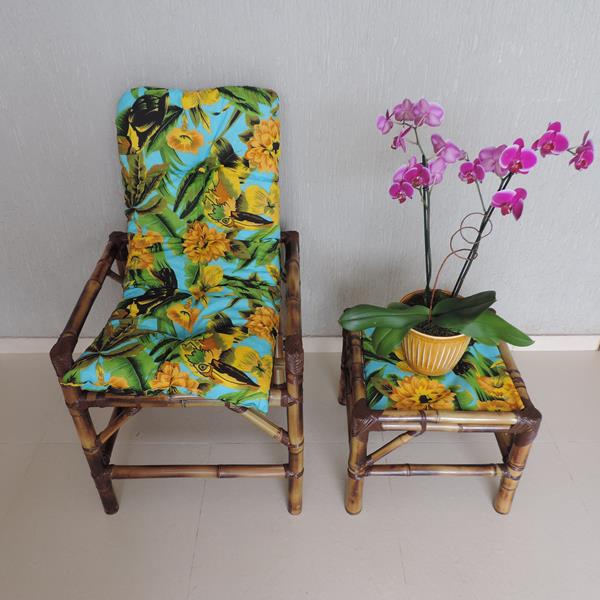 Cadeira de Bambu 1 Lugar com Almofada Flor Amarela