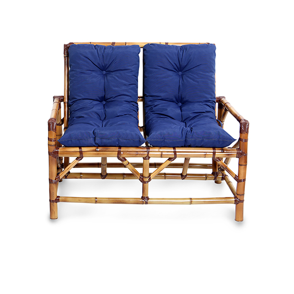 Sofá de Bambu 2 Lugares com Almofadas Impermeáveis Azul