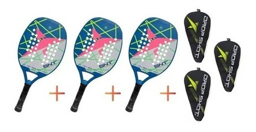 Kit 3 Raquetes De Beach Tennis Drop Shot Sumatra Pink + 3 Capas