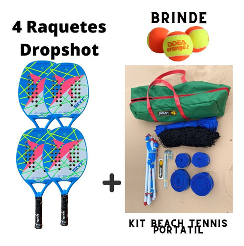 Kit Beach Tennis ( Kit Portátil + 4 Dropshot Sumatra Pink )