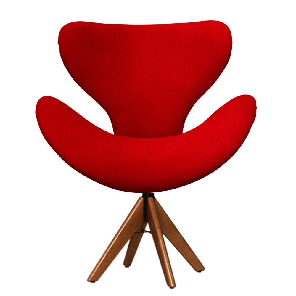 Cadeira Decorativa Egg Vermelha Com Base Giratória Madeira