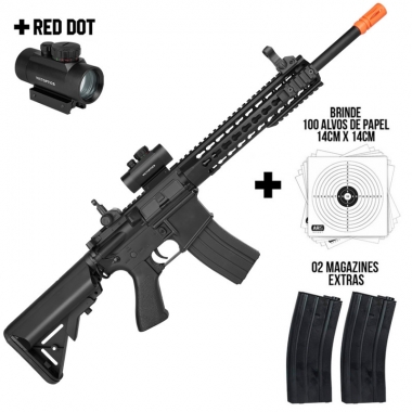 Rifle Airsoft Elétrico Cyma M4A1 CM515 6mm Combo Básico 03 + Red Dot Vector Optics