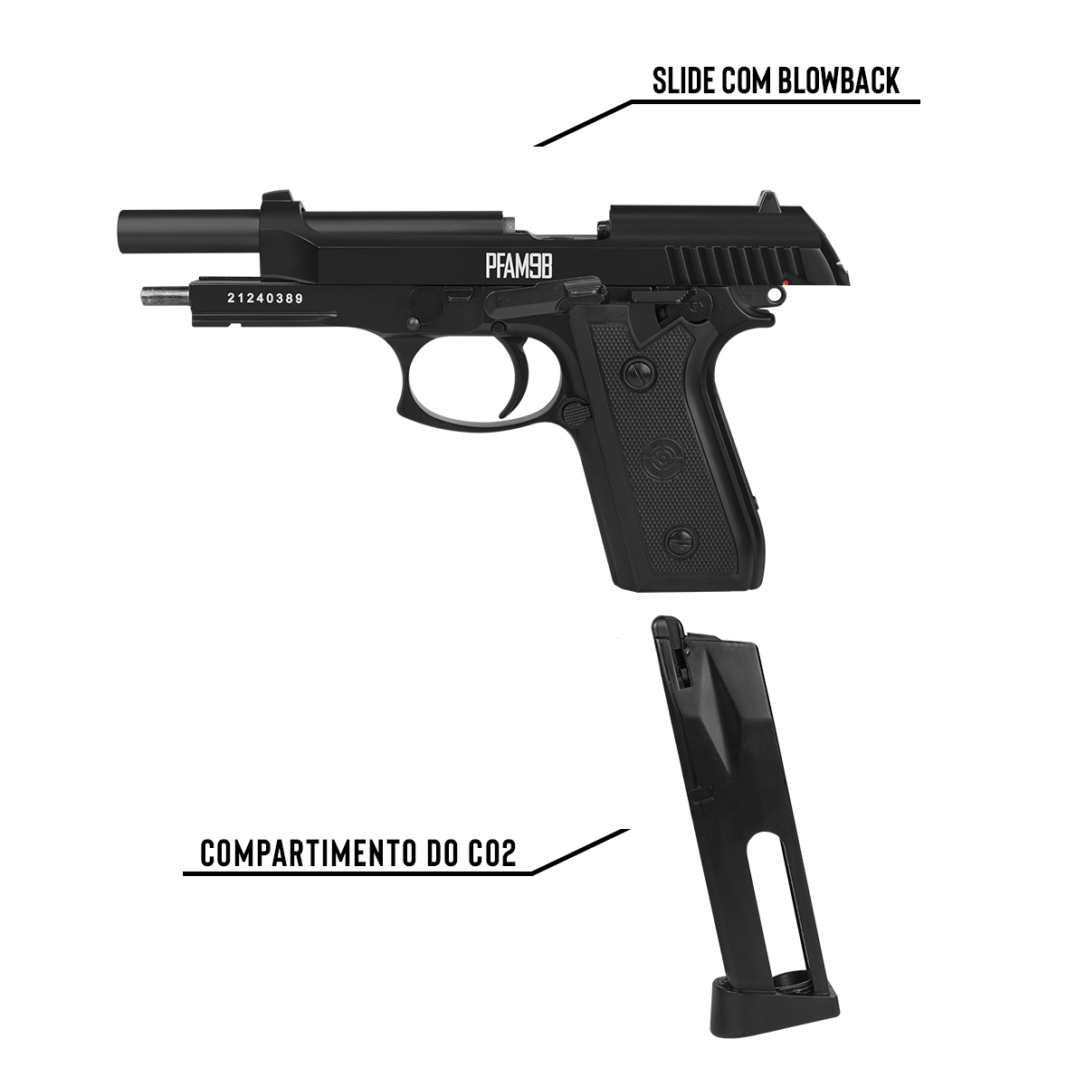 Pistola de Pressão Co2 PT99 PFAM9B Blowback 4.5mm Crosman