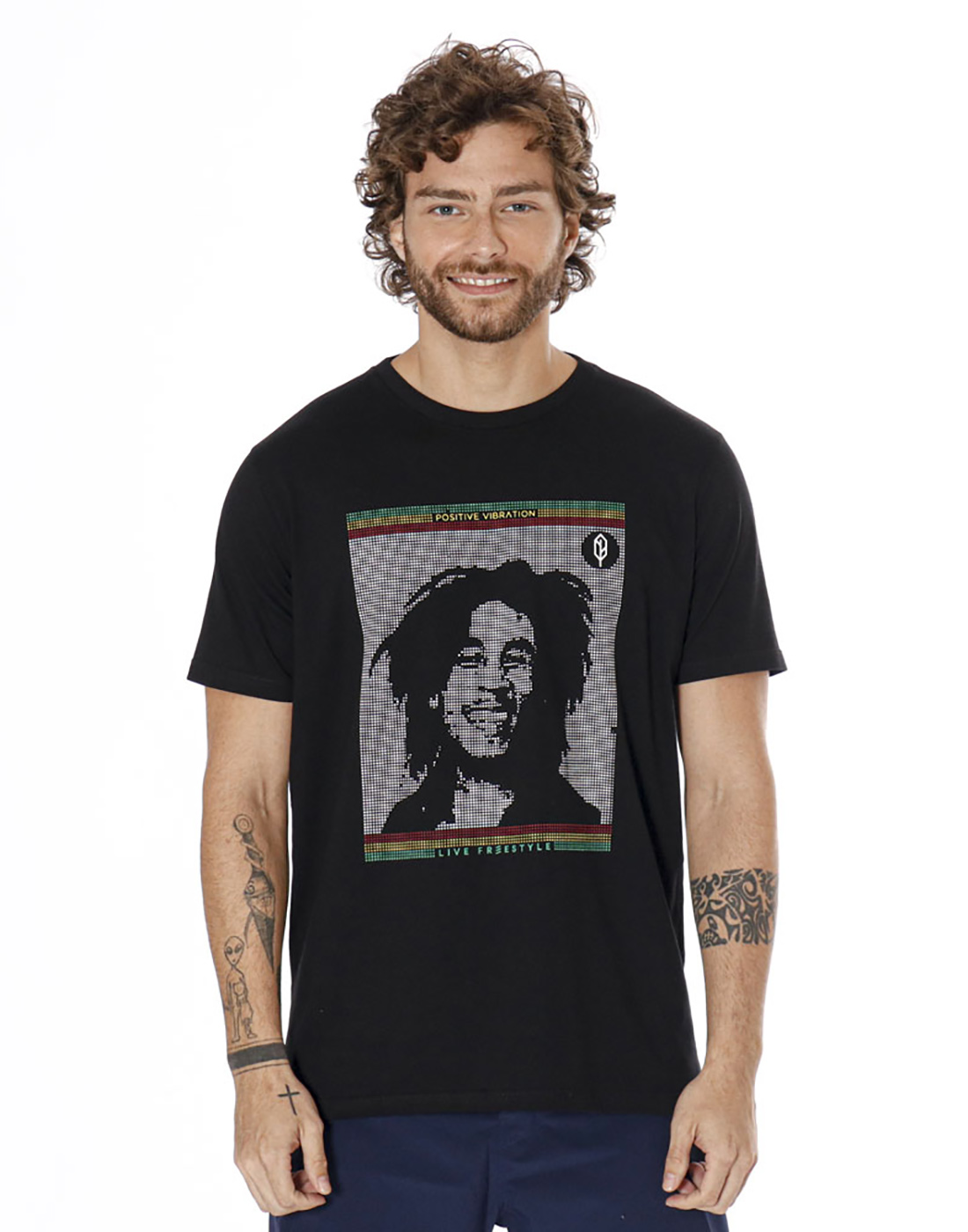 Camiseta Estampada Bob Marley Preto Pena