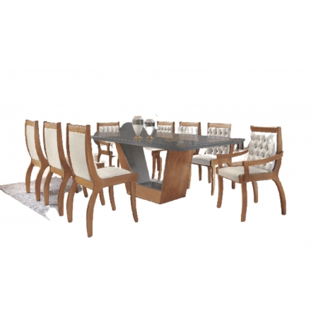 Conjunto de Mesa de Jantar Rubi com 8 Cadeiras Pérola