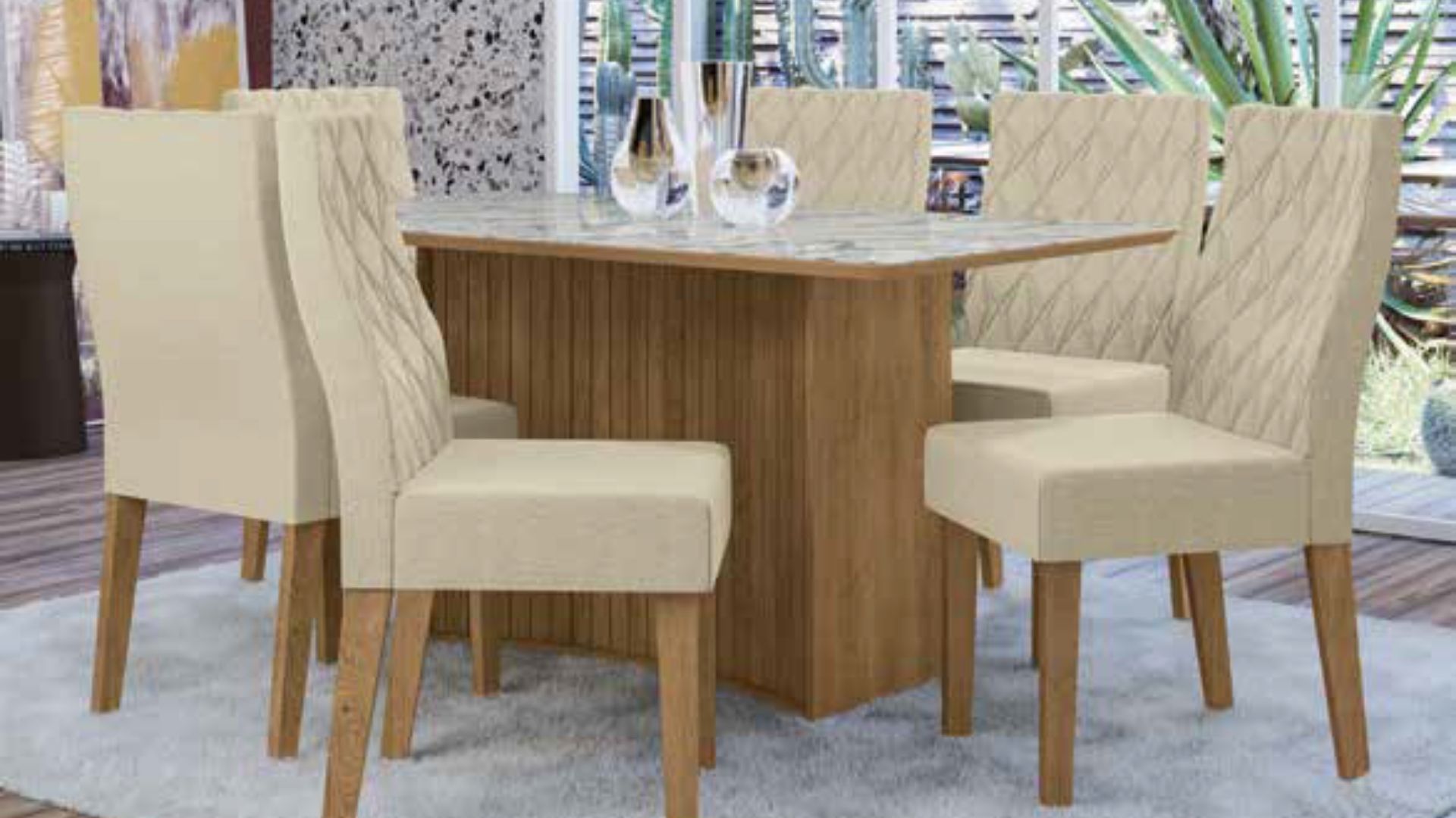 Mesa com 4 e 6 cadeiras de Madeira pura Cidra