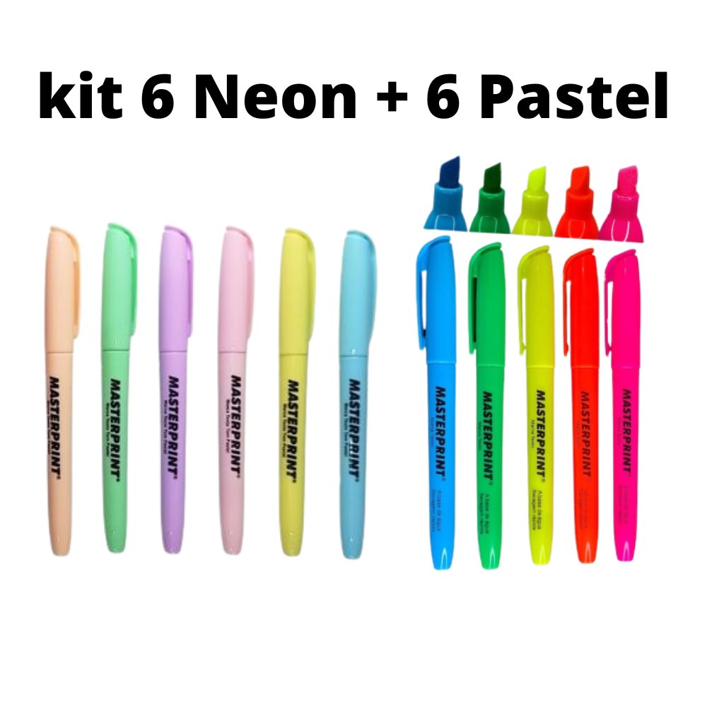 Kit 12 Marca Texto Masterprint (6 Neon + 6 pastel)