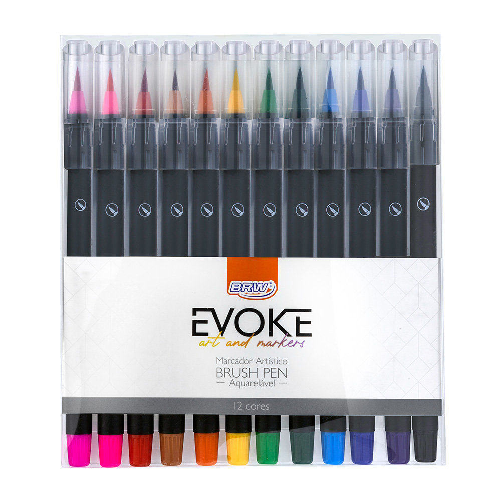 Marcador Artístico Evoke Brush Pen Aquarelável 12 Cores