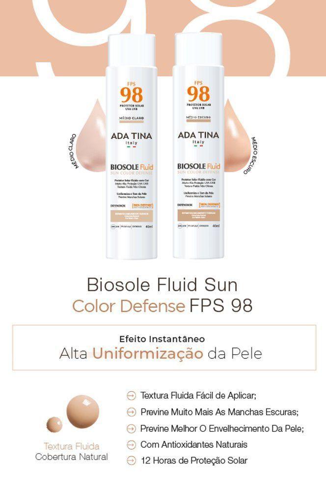 Ada Tina Biosole Fluid Sun Color Defense FPS 98 Médio Claro - Protetor Solar