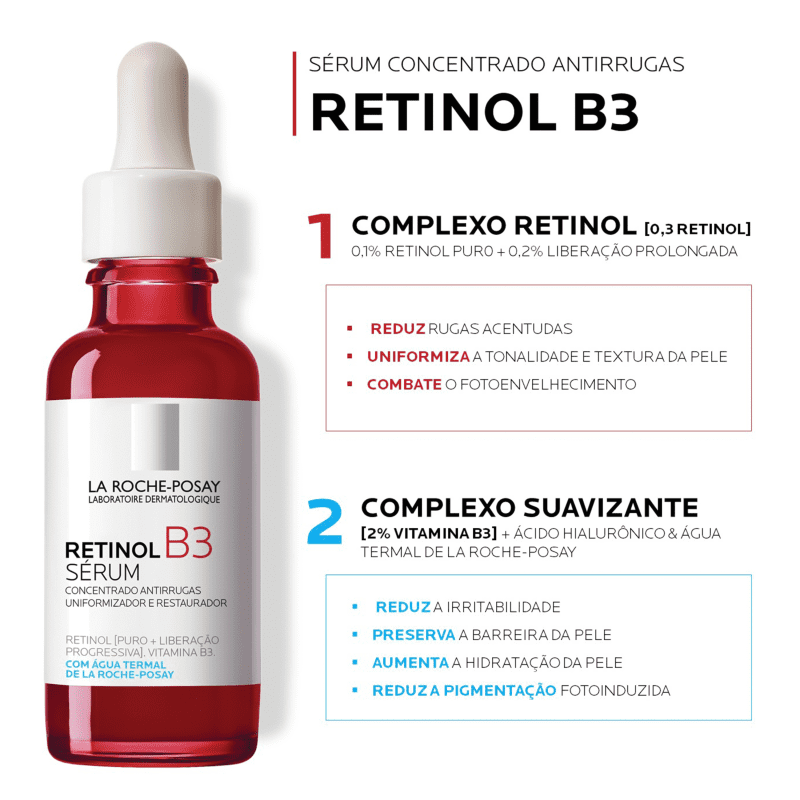 Retinol B3 serum 30ml - La Roche Posay - Reduz rugas acentuadas, uniformiza a tonalidade e textura da pele, combate ao fotoenvelhecimento e melhora a firmeza.