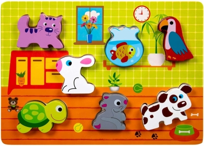 Animais Pet de Encaixar 8 peças - Brinquedo Educativo de Madeira - Tooky toy