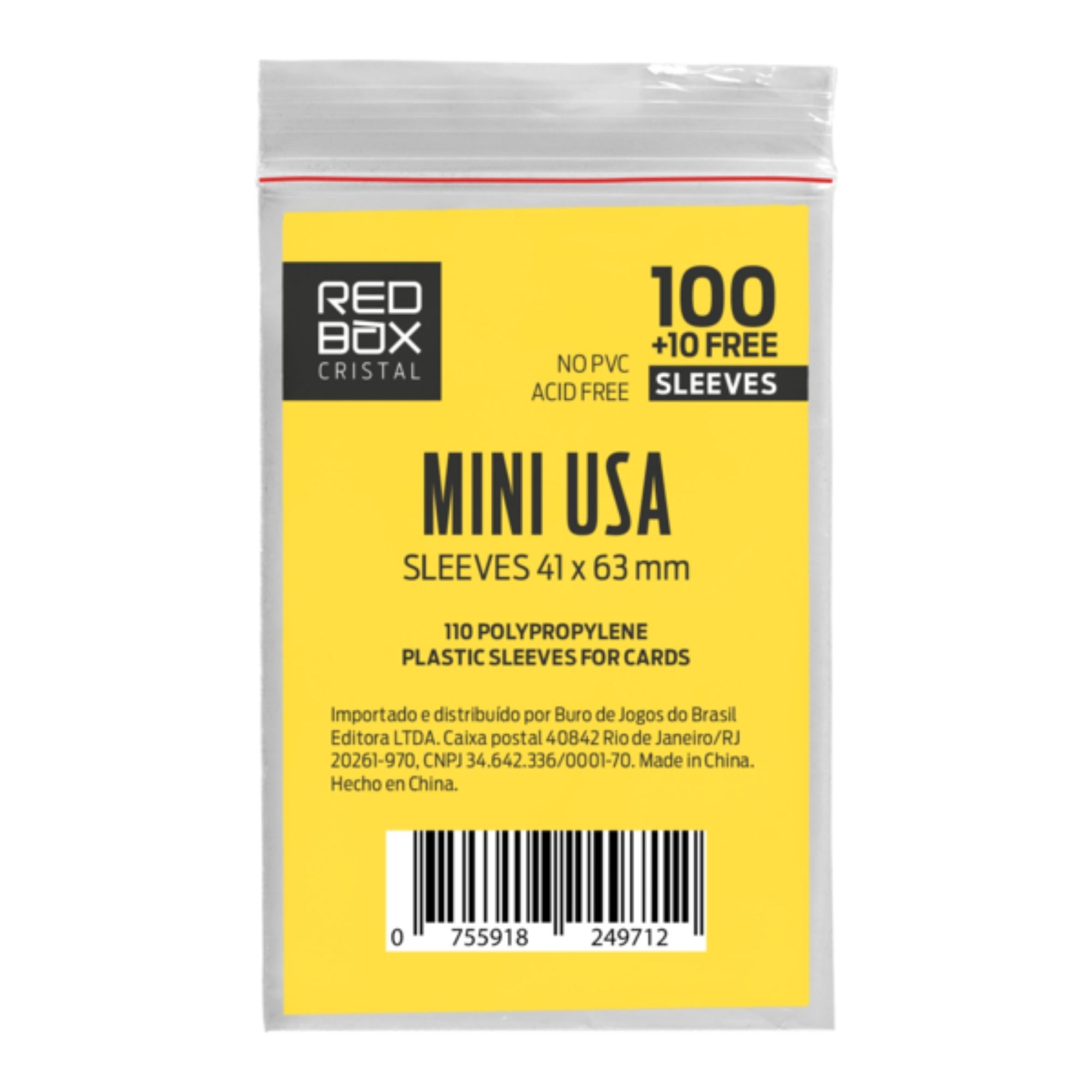 Mini USA 41mm x 63mm - 100 unid - Board Game Shield Protetor - RedBox Cristal