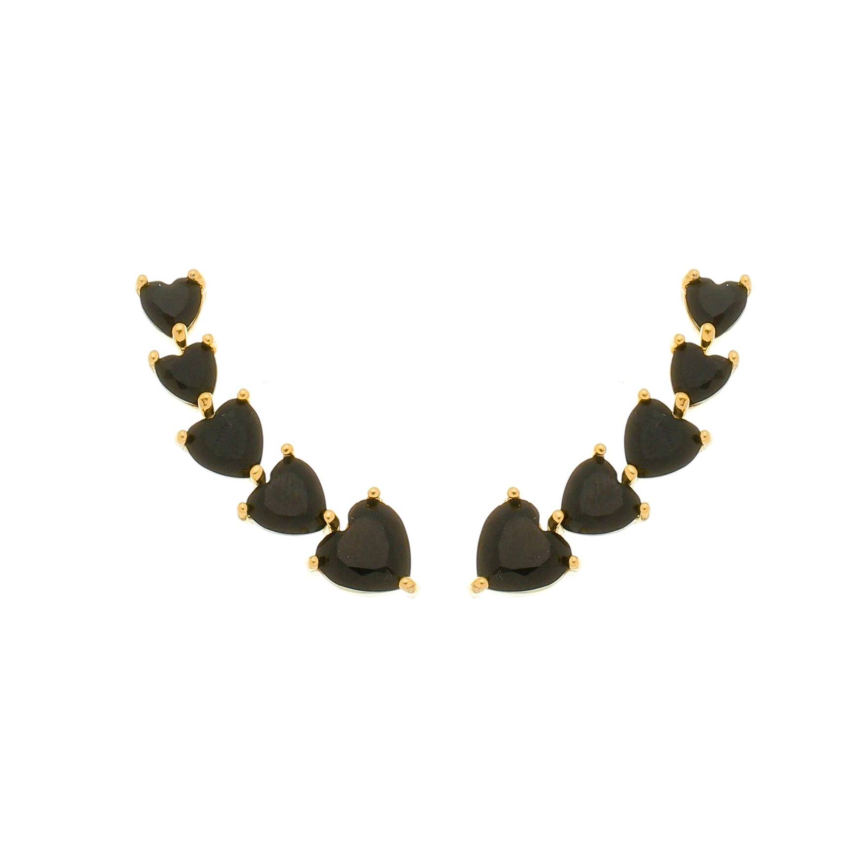 Brinco Earcuff de Pedras de Zircônia Preta em formato de Coração Banhado a Ouro 18K