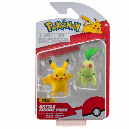 2 Figuras de Batalha Pikachu e Chikorita - Pokémon