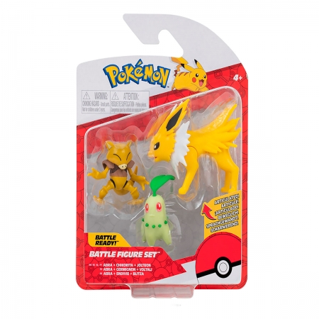 Pokémon - 3 Figuras De Ação - Abra, Chikorita e Jolteon