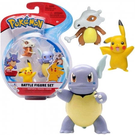 Pokémon - 3 Figuras De Ação - Wartortle + Pikachu + Cubone