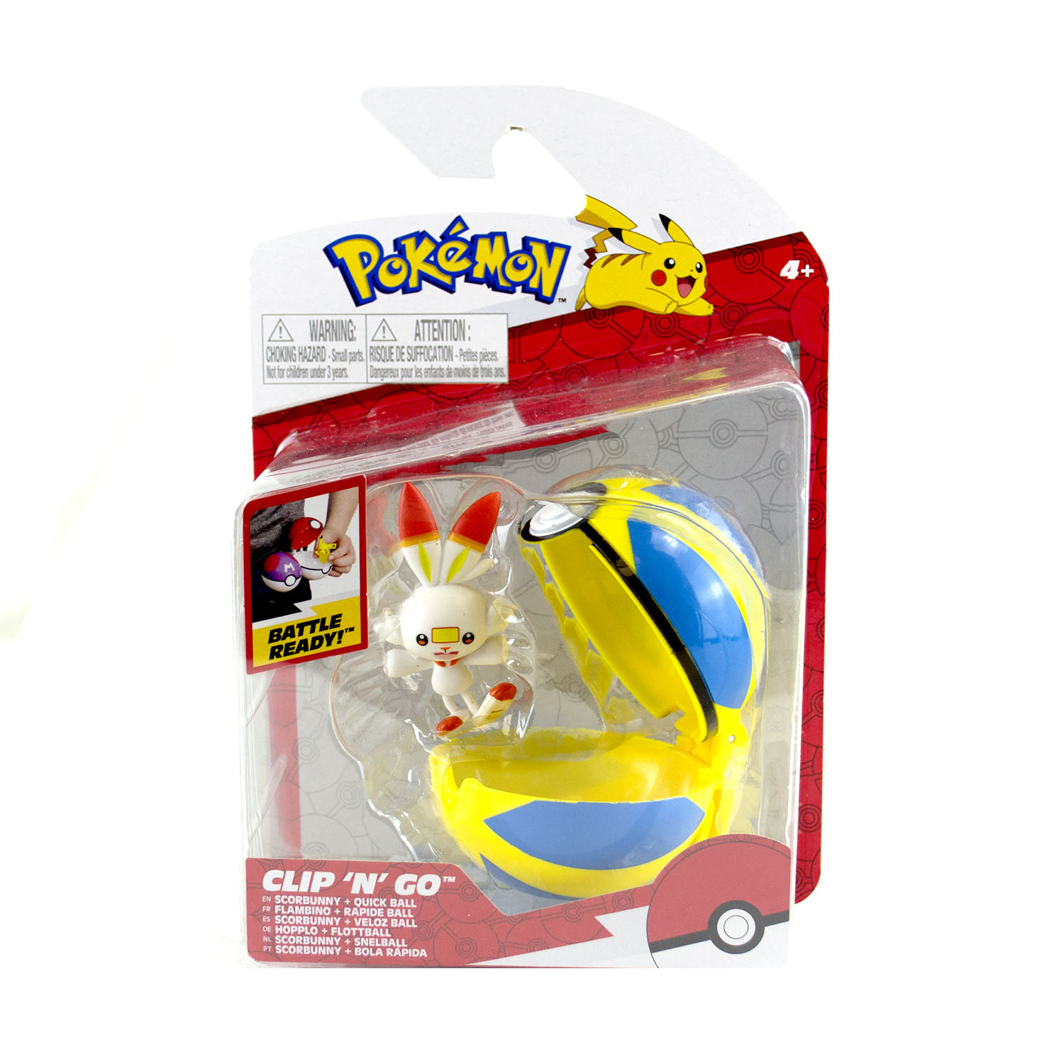 Boneco Pokémon Scorbunny + Pokebola Quick Ball
