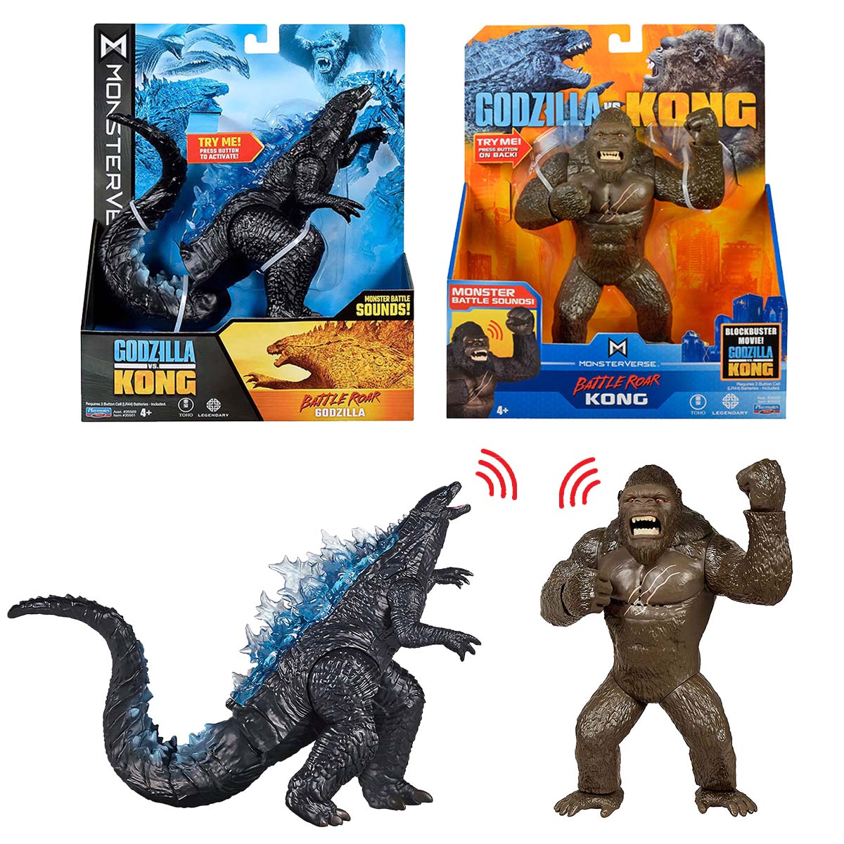 Kit 2 Bonecos 17Cm Godzilla E Kong - Com Som