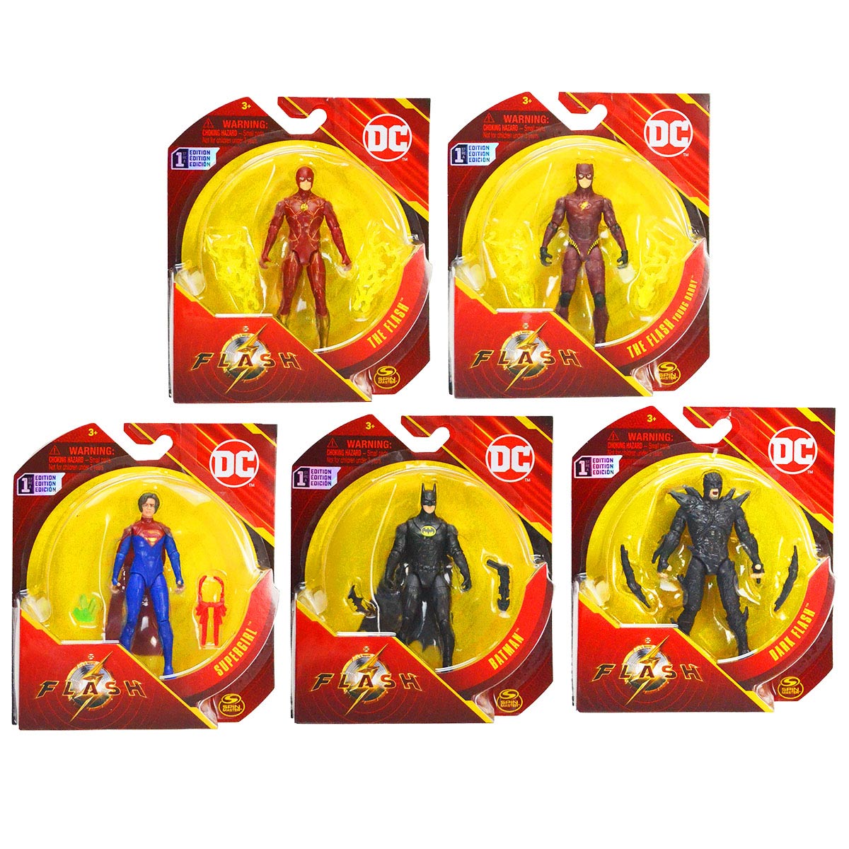 Kit 5 Bonecos 10Cm Flash, Flash Negro, Supergirl, Batman, Jovem Berry