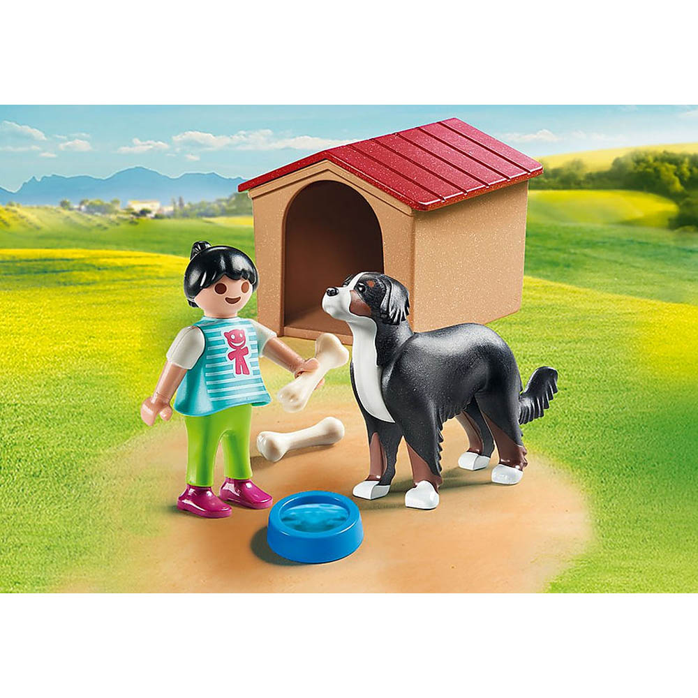 Playmobil - Cachorro com Casinha e Menina - Country - 70136