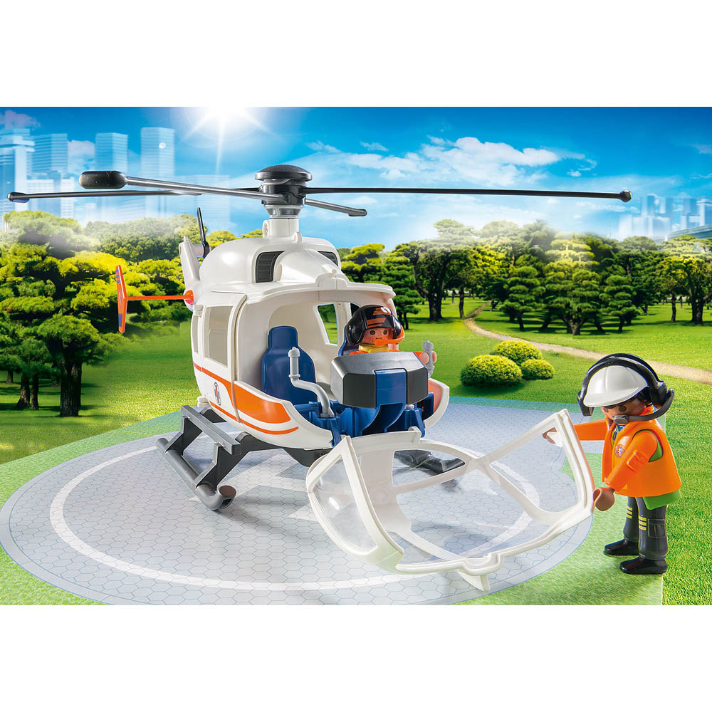Playmobil - Helicóptero De Resgate Com Heliporto