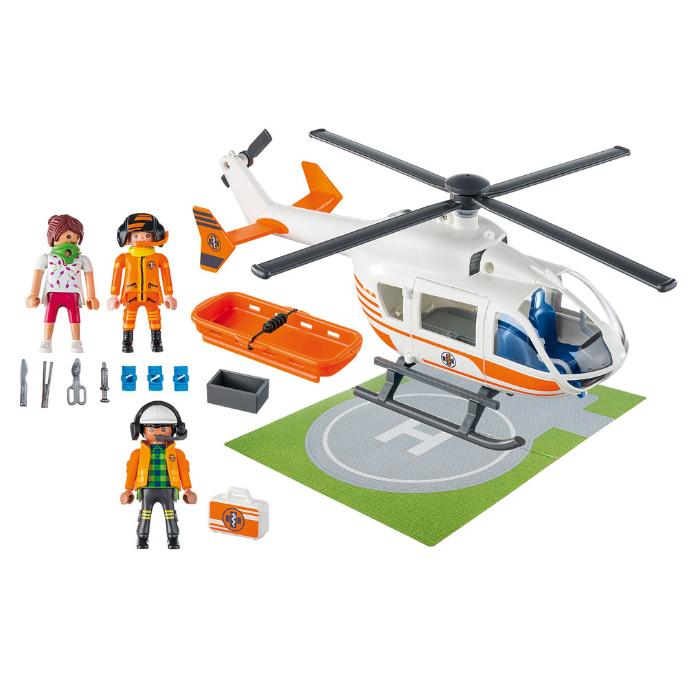 Playmobil - Helicóptero De Resgate Com Heliporto