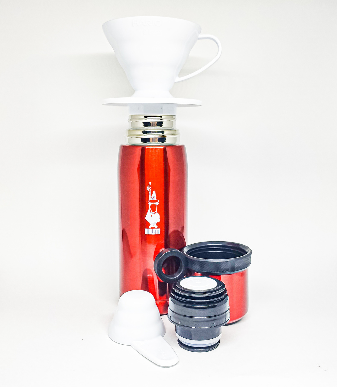 Kit Garrafa Thermos Vermelha+ Coador Branco 01+ Filtro+ Balança