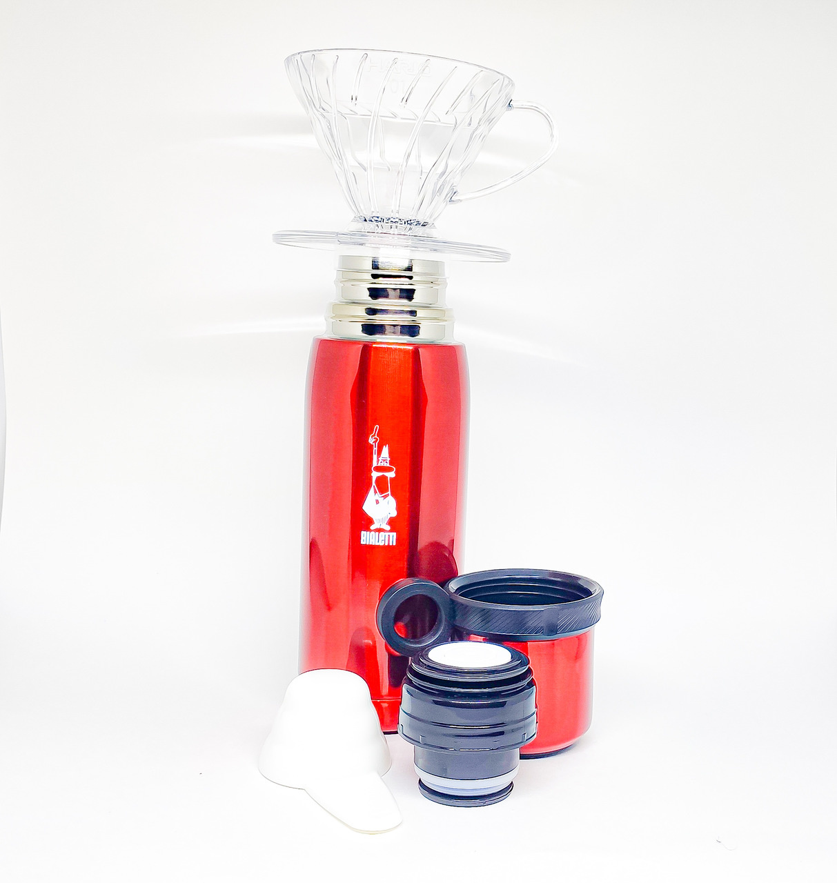 Kit Garrafa Thermos Vermelha+ Coador Transparente 01+Filtro+ Balança