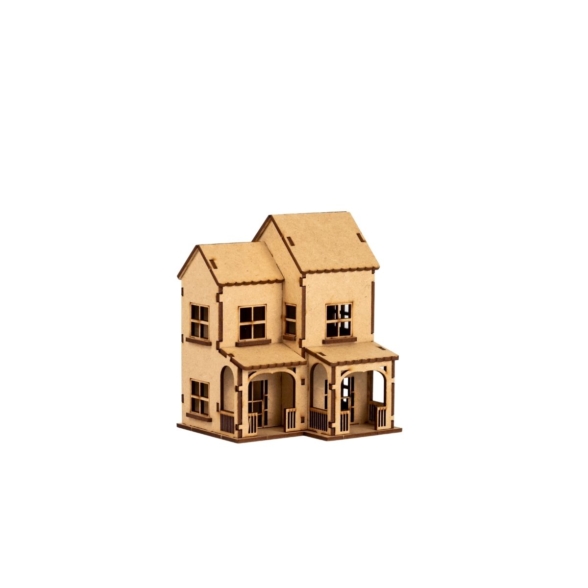 Miniatura MDF Casa Com Varanda Dupla 12,6x10,5x15,5cm