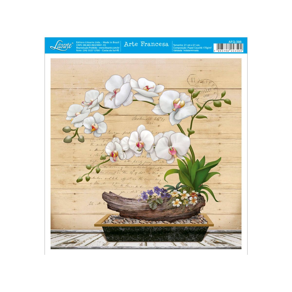 Papel Para Arte Francesa Litoarte 21x21cm AFQ-398 Orquídea Branca