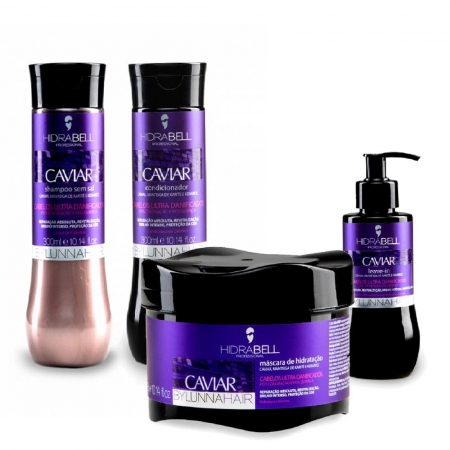 Kit Hidra-Caviar Shampoo Condicionador Máscara e Leave-in 300ml - Hidrabell