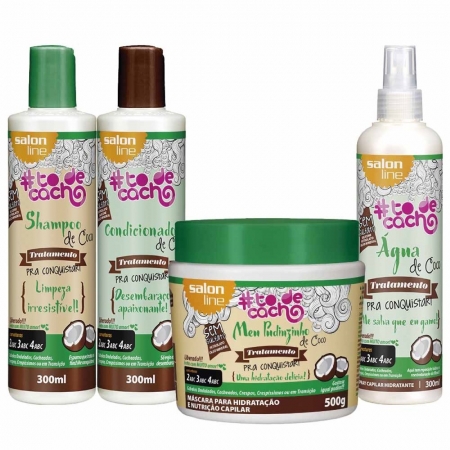 Kit Shampoo Condicionador Máscara e Spray Tratamento para Conquistar #Todecacho - Salon Line