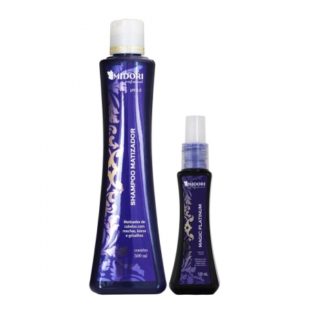 Kit Shampoo Matizador 500ml e Máscara Líquida Magic Platinum 120ml - Midori Profissional