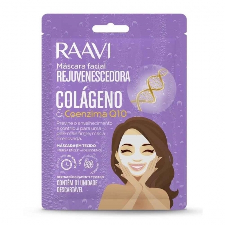 Máscara Facial Rejuvenescedora Colágeno e Coenzima Q10  1 unidade - Raavi