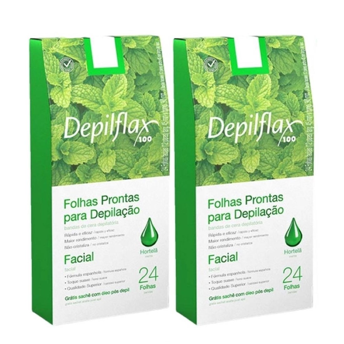 2 Caixas C/24 Folhas de Cera Depilatória Facial Hortelã - Depilflax