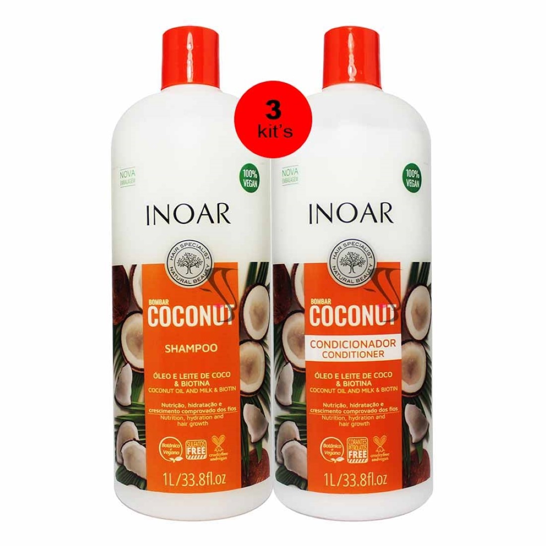 3 Kits Shampoo e Condicionador #Bombar Coconut 1L - Inoar