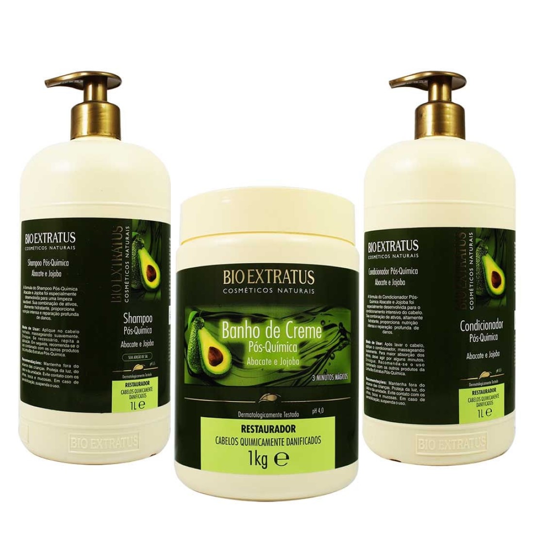 Kit Shampoo, Condicionador e Banho de Creme Pós Química Abacate e  Jojoba  - Bio Extratus