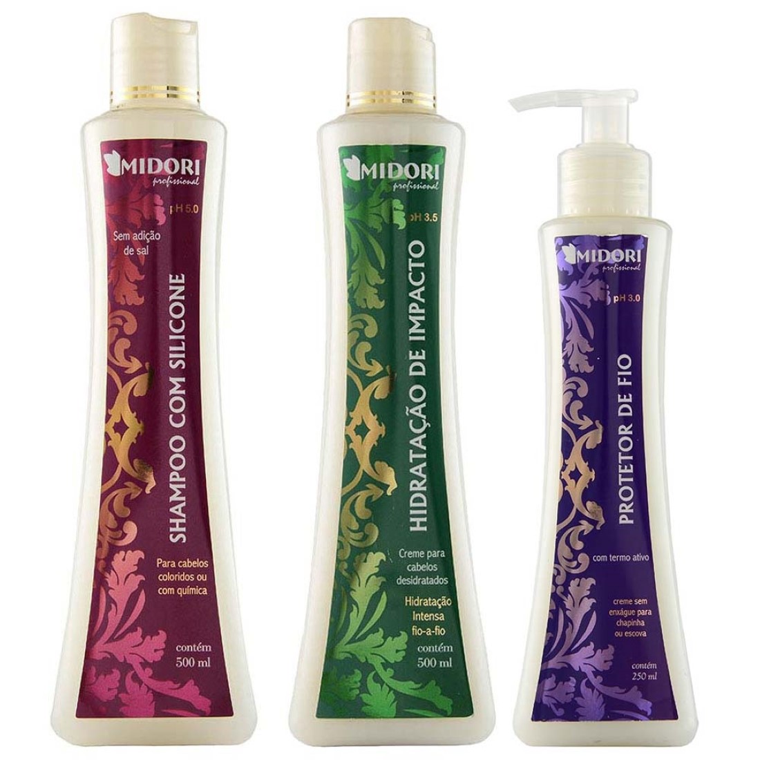 Kit Shampoo de Silicone Condicionador Hidratação de Impacto e Protetor de fios - Midori