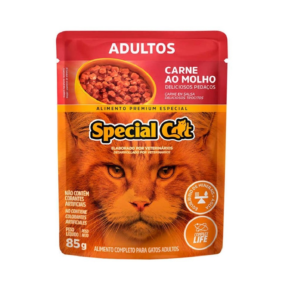 Kit 12 Sachês Special Cat Adulto Sabor Carne ao Molho
