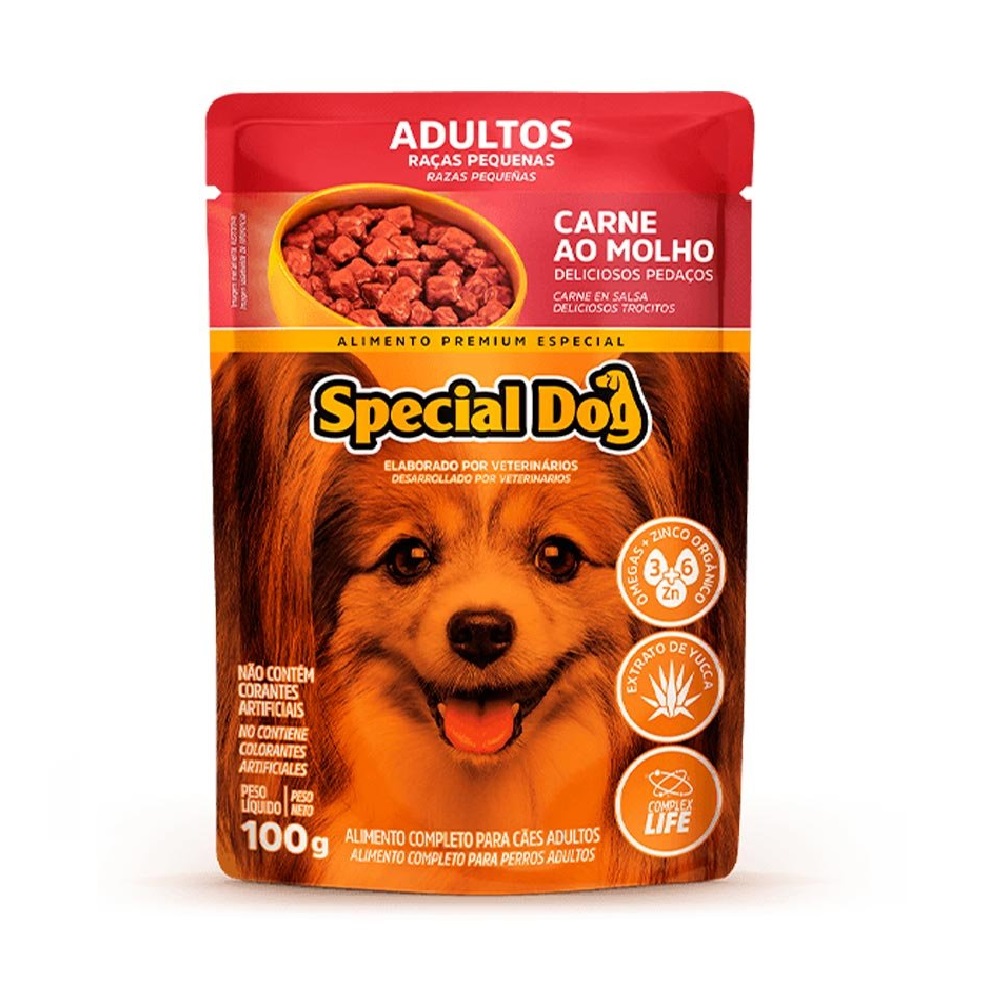 Kit 12 Sachês Special Dog Adulto Raças Pequenas Sabor Carne ao Molho