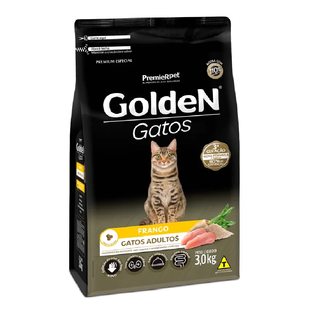 Ração Golden Gatos Adultos Frango 3 kg