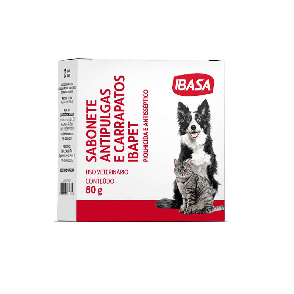 Sabonete Antipulgas e Carrapatos para Cães e Gatos  Ibasa 80g
